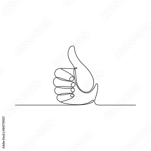 A minimalist line drawing depicts a hand giving a thumbs up gesture
