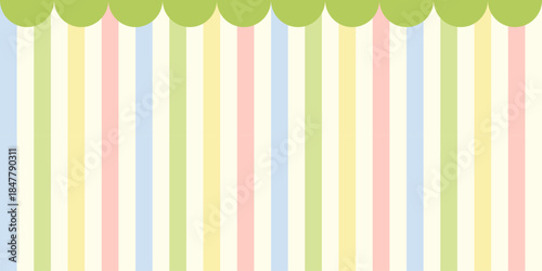 Rainbow circus stripes background with green scalloped border