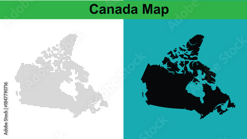 Canada Map Illustration with Dotted and Solid Silhouettes