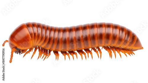 Tableau sur toile Giant African millipede isolated PNG, brown arthropod with many legs on transpar