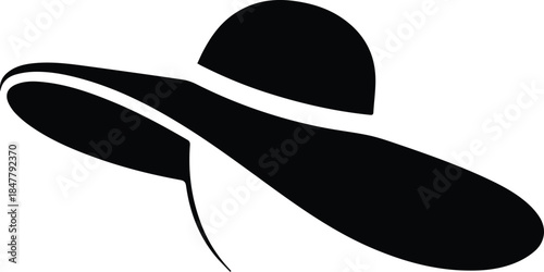 Minimalist black wide brim sun hat silhouette vector icon