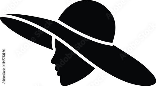 Minimalist black wide brim sun hat silhouette vector icon