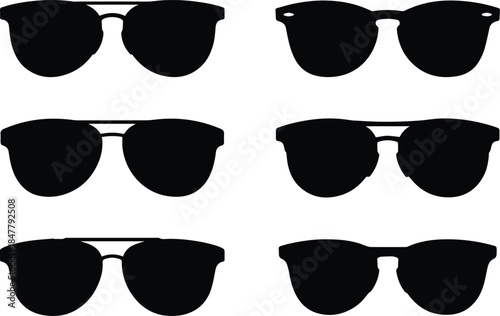 Set of Minimalist black sunglasses eyewear silhouette vector icon