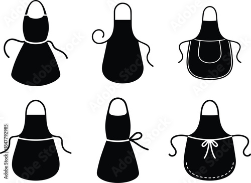 Set of Minimalist black kitchen apron chef uniform silhouette vector icon