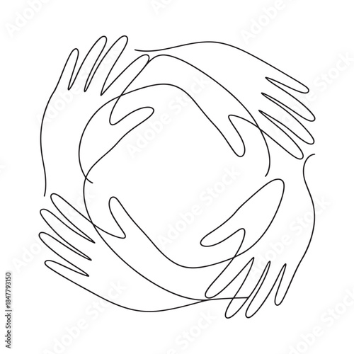 Abstract line art depicting interconnected hands forming a circular flowing shape
