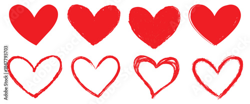 A collection of red heart icons featuring filled and outline styles, perfect for romantic posters, Valentine's concepts, and wedding planners