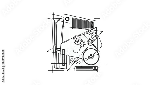 Technical drawing of mechanical device with gears and components