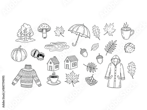 Autumn elements collection with clothing and warm drinks