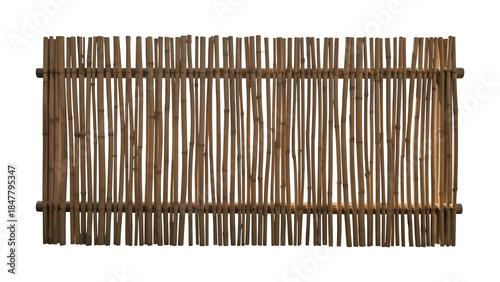 Rustic bamboo stick fence panel isolated on transparent background