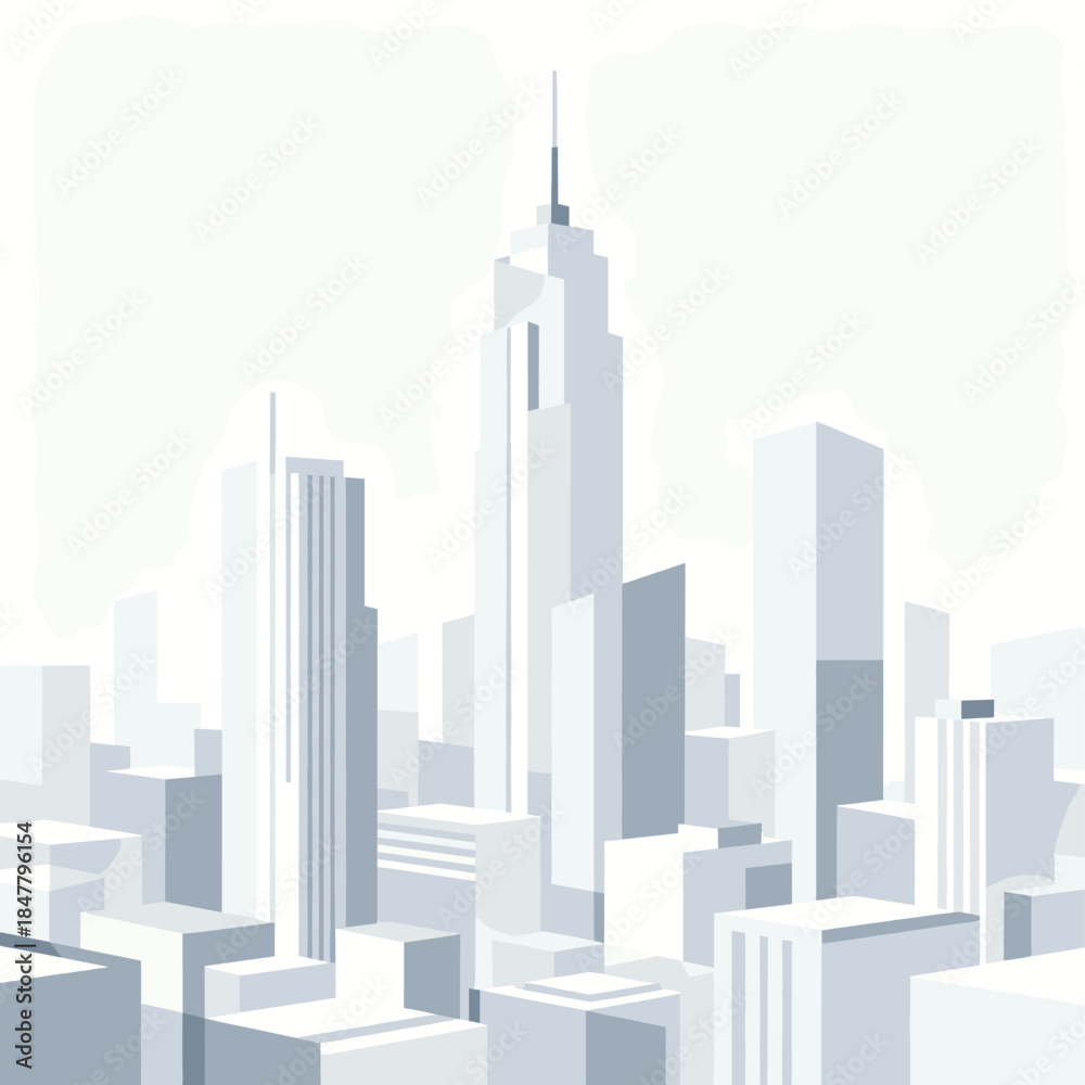 Obraz premium [Vector EPS]A modern city skyline with tall buildings in light colors