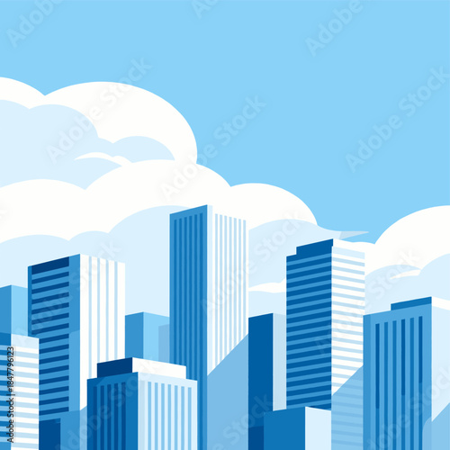 [Vector EPS]Modern city skyline with tall buildings and white clouds