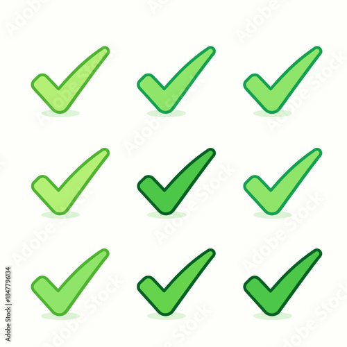 [Vector EPS]Nine green check marks indicating successful tasks or completions