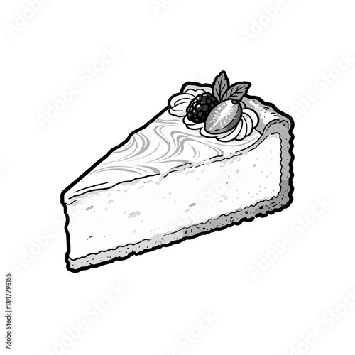 [Vector EPS]A delicious slice of creamy cheesecake with berries on top
