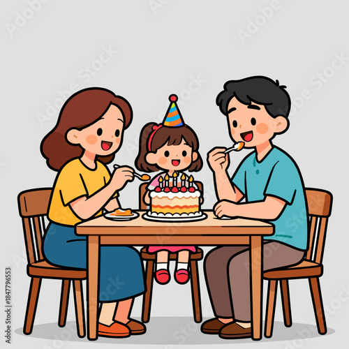 [Vector EPS]Happy family celebrating a child's birthday together