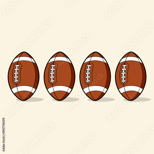 [Vector EPS]Four American footballs arranged in a row for sports theme