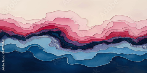 Hand drawn abstract blue watercolor background featuring a seamless wave pattern design of sea water and liquid textures for a summer nature backdrop