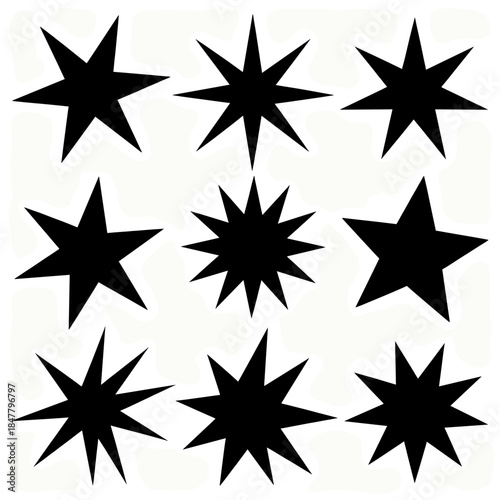 [Vector EPS]Nine black star shapes arranged in a grid pattern for design use