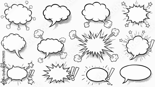 Comic Speech Bubble Designs with Unique Shapes and Explosive Effects