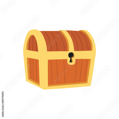 Vintage wooden treasure chest with ornate golden details and secure lock, perfect for adventure themes