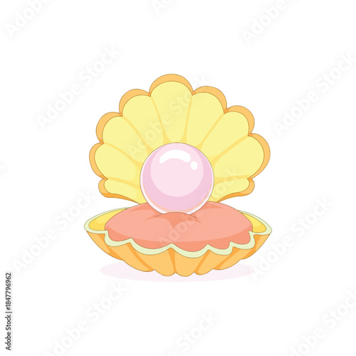 Charming Cartoon Oyster Shell Revealing a Lustrous Pink Pearl