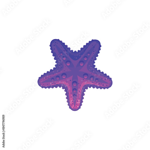 A vibrant purple starfish with pink speckles, an icon of marine life, isolated on white