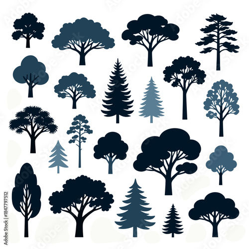 [Vector EPS]Set of various tree silhouettes in different shapes and sizes