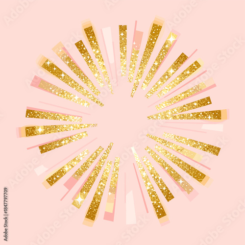 [Vector EPS]Golden glittering rays forming a circular pattern on a pink background