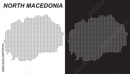 North Macedonia Map Vector, Balkan Country Dotted Pattern Black and White Shapes, North Macedonia Infographic Template, Editable EPS North Macedonia Geography