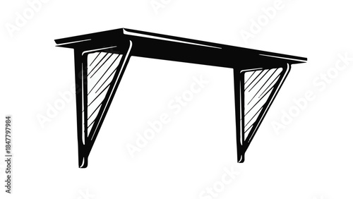 Simple black table with angled legs on white background