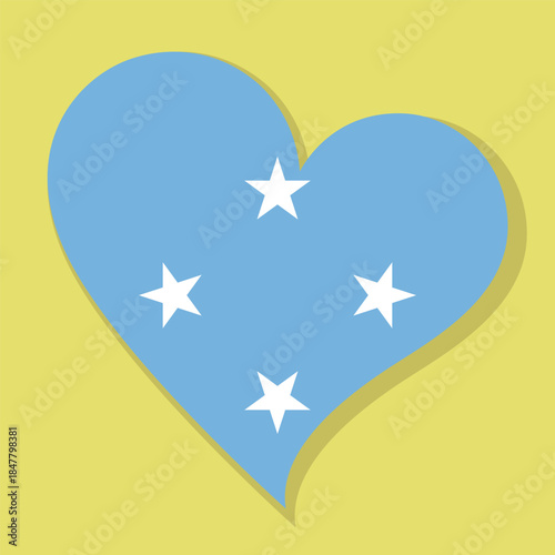 Isolated national flag of Micronesia. Love flag of The Federated States of Micronesia. Micronesia heart-shaped flag vector illustration color background.