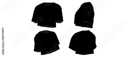 Cropped T-shirt 4 View Mockup Template Vector