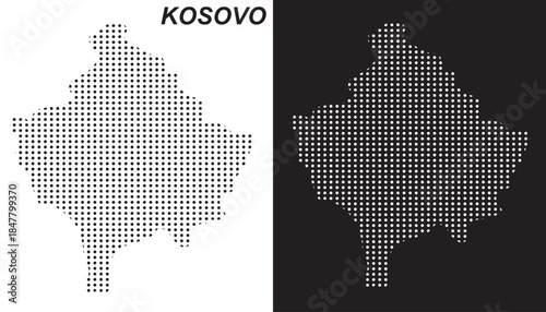 Kosovo Map Vector, Balkan Region Dotted Pattern Black and White Shapes, Kosovo Infographic Template, Editable EPS Kosovo Geography