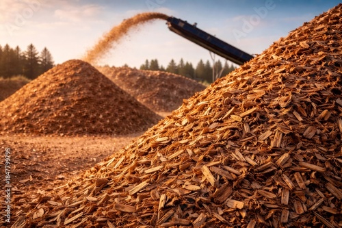 Wood chips piling up for biomass energy production