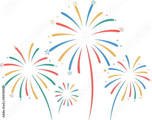 Minimalist Colorful Fireworks Vector Illustration Isolated on Light Background