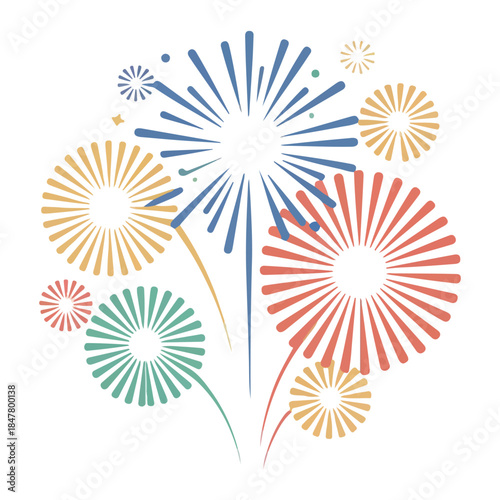 Minimalist Colorful Fireworks Vector Illustration Isolated on Light Background