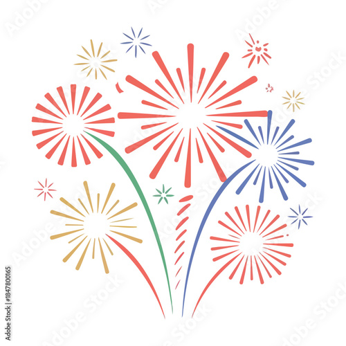 Minimalist Colorful Fireworks Vector Illustration Isolated on Light Background