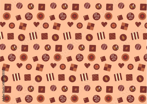 チョコレートのシームレスパターン素材（オレンジ）