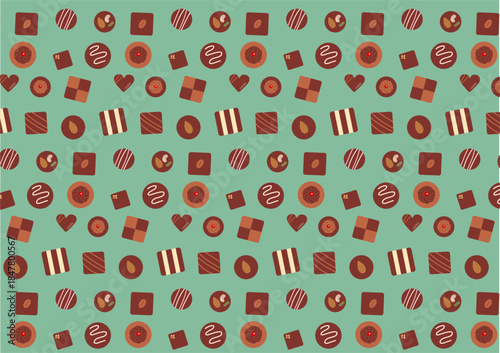 チョコレートのシームレスパターン素材（緑）