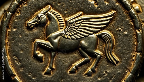 Carthaginian Tanit shekel replica, mythical winged horse,  legend, ancient coin