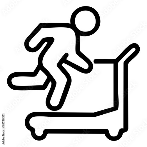 Outline of a person running on a treadmill, captured in a high-energy running motion, dynamic exercise pose. Related to gyms, cardio workouts, weight loss progress, indoor fitness activities