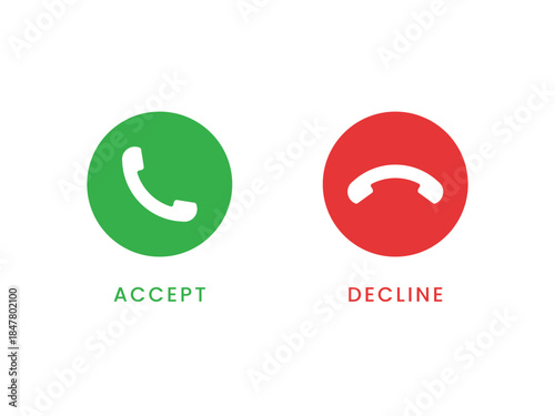 Accept and decline call icon. Green and red incoming call. Vector illustration.