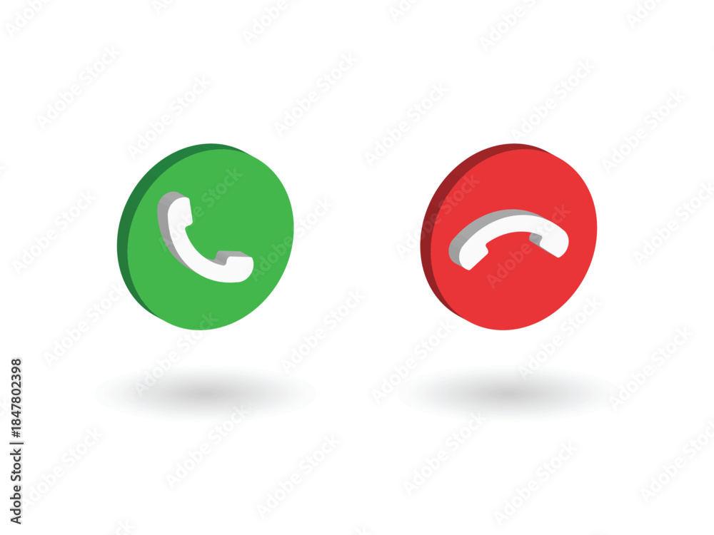 Obraz premium 3d Answer and decline phone call buttons. Accept call and decline phone icons. Vector illustration.