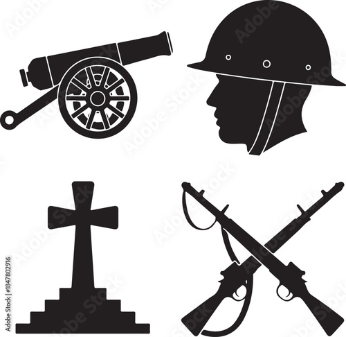 Warfare Symbols Cannon, Soldier, Cross, Guns
