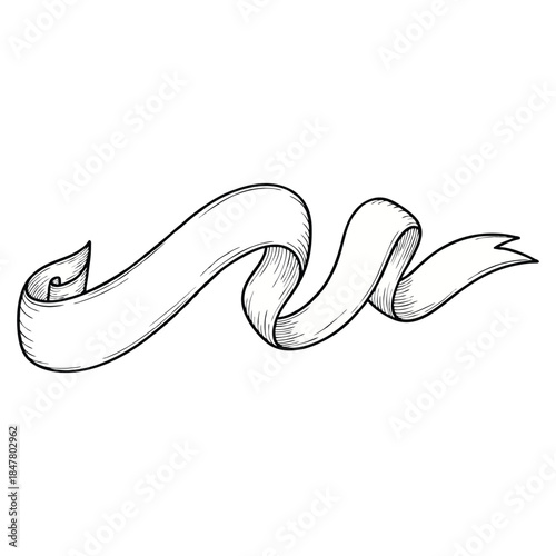 Hand drawn blank ribbon banner graphic for vintage decorative design elements and labels
