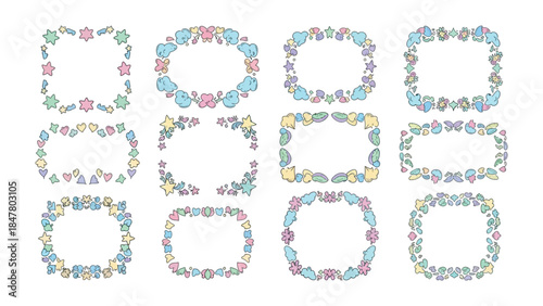 Elegant Frame Collection: A set of delicate frames adorned with pastel-colored floral and decorative elements. These frames provide an elegant and refined aesthetic.