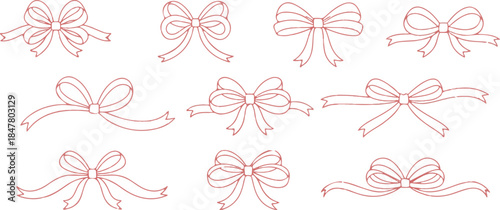 Simple red doodle gift bow vector illustration