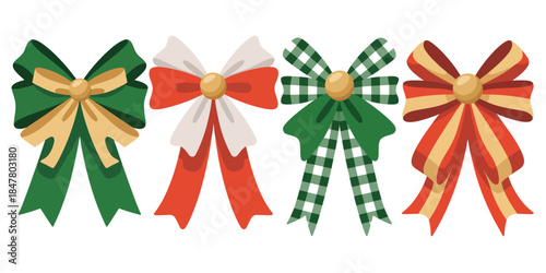 Christmas bows holiday decoration festive ribbon gift wrapping celebration ornament, featuring elegant decorative bows, seasonal ribbons, gift package accents, 