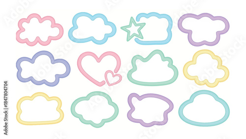 Cloud Frame Collection: An assortment of colorful cloud frames are arranged, perfect for various design uses, embodying the charm and versatility.