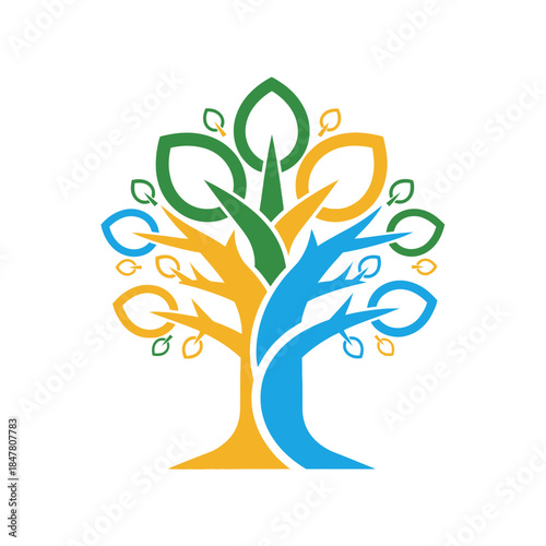 Abstract Vibrant Green Orange Blue Layers Tree Vector Digital Art Minimalist Modern Ui Design Icon Logo Mockup 3d Flat D.jpg