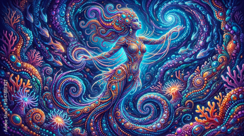 generated art. Fantasy scene in bright colors